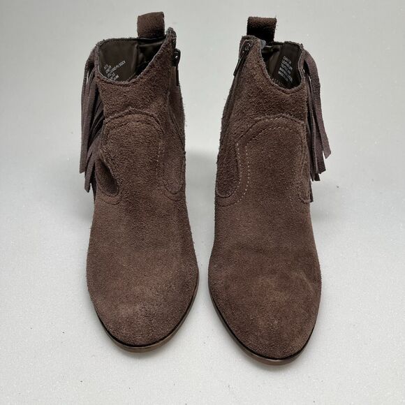 Steve Madden Ohio Brown Suede Boots Women 7.5 Zip Leather Fringe Ankle Booties - Picture 2 of 11